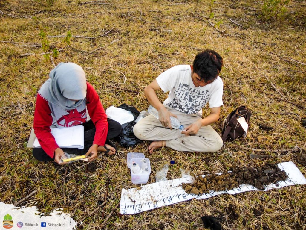 Kegiatan klasifikasi tanah oleh surveyor tanah di daerah Gorontalo, Indonesia